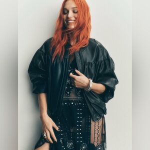 NWT Anthropologie Faux Leather Crop Bubble Bomber Jacket